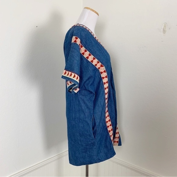 Zara TRF Denim Chambray Embroidered Dress Women’s S Pockets Colorful Boho - Picture 7 of 15